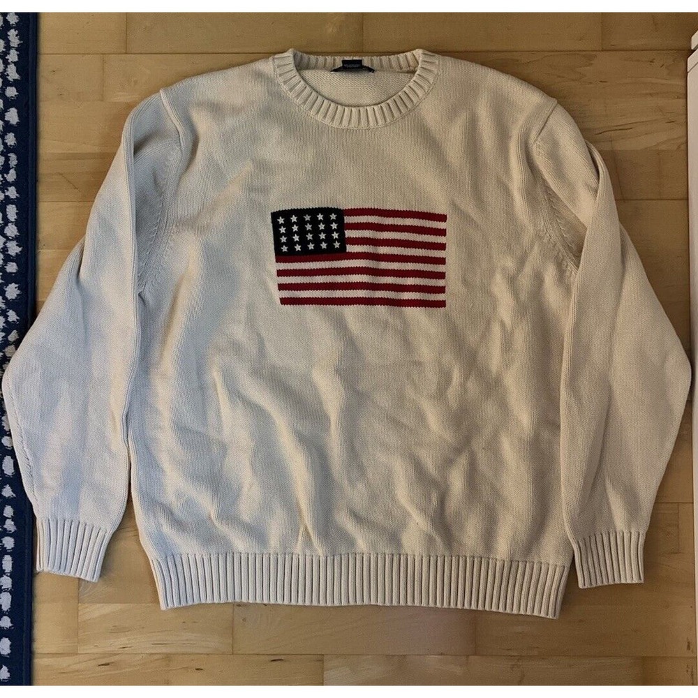 Lands' End Cream Sweater with American Flag Design